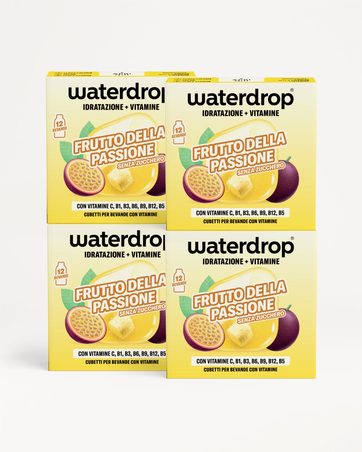 Set Microdrink 3+1: Quattro scatole di cubetti vitaminici gusto Frutto della Passione.