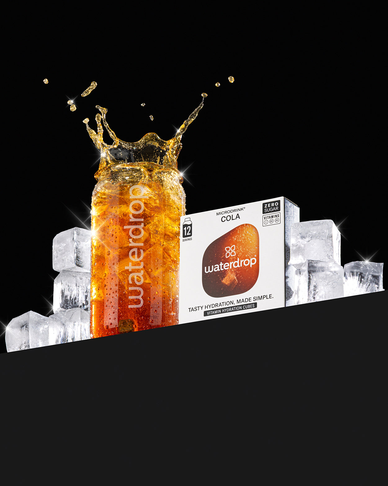 Set Basta Zucchero 4+1: bevanda frizzante senza zucchero, scatola MICRODRINK® COLA.