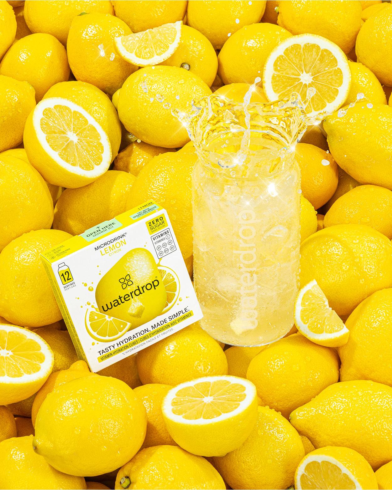 Set A Tutta Soda: cubetti idratazione al limone con bicchiere waterdrop®.