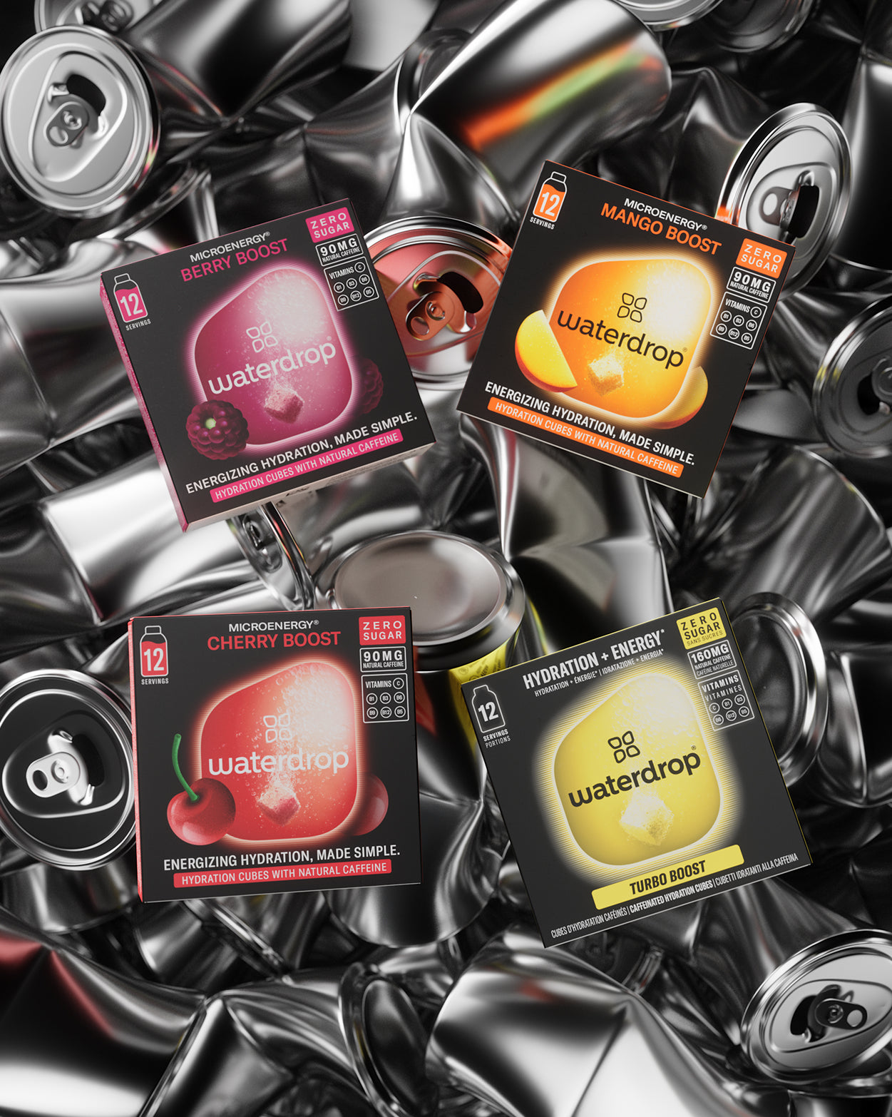 Set Ultimate Energy Booster: quattro pack di cubetti energetici microenergy Waterdrop.