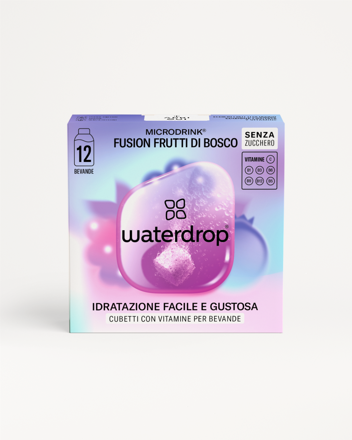 waterdrop® microdrink Fusion Frutti di Bosco senza zucchero, 12 cubetti.