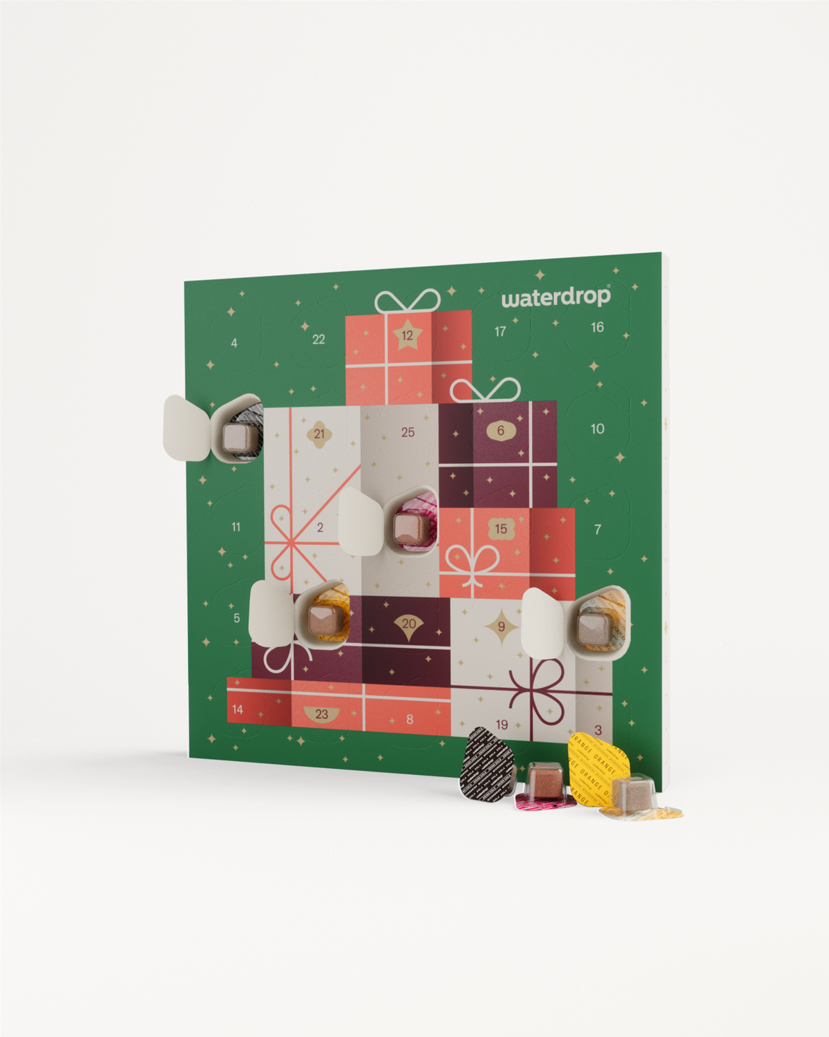 Calendario dell'Avvento Piccolo di Waterdrop con cubetti aromatizzati.