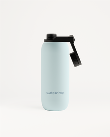 All-Purpose Thermo · Swing Lid water bottle with black cap.