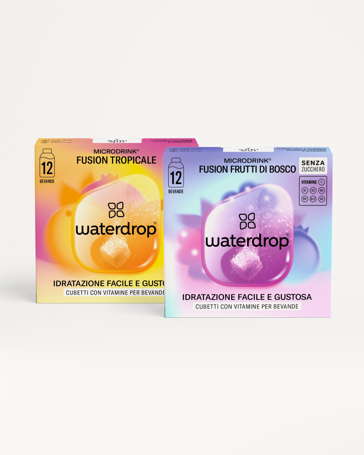 Confezione Doppia Edizione Limitata con cubetti idratanti waterdrop® aromatizzati.