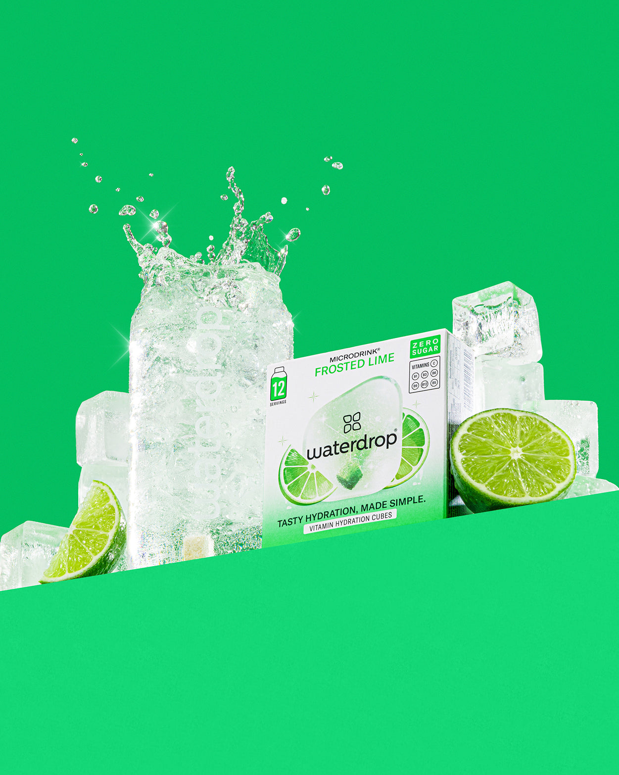 Set Frosted Limo-la: cubetti idratazione lime con bicchiere e lime freschi.