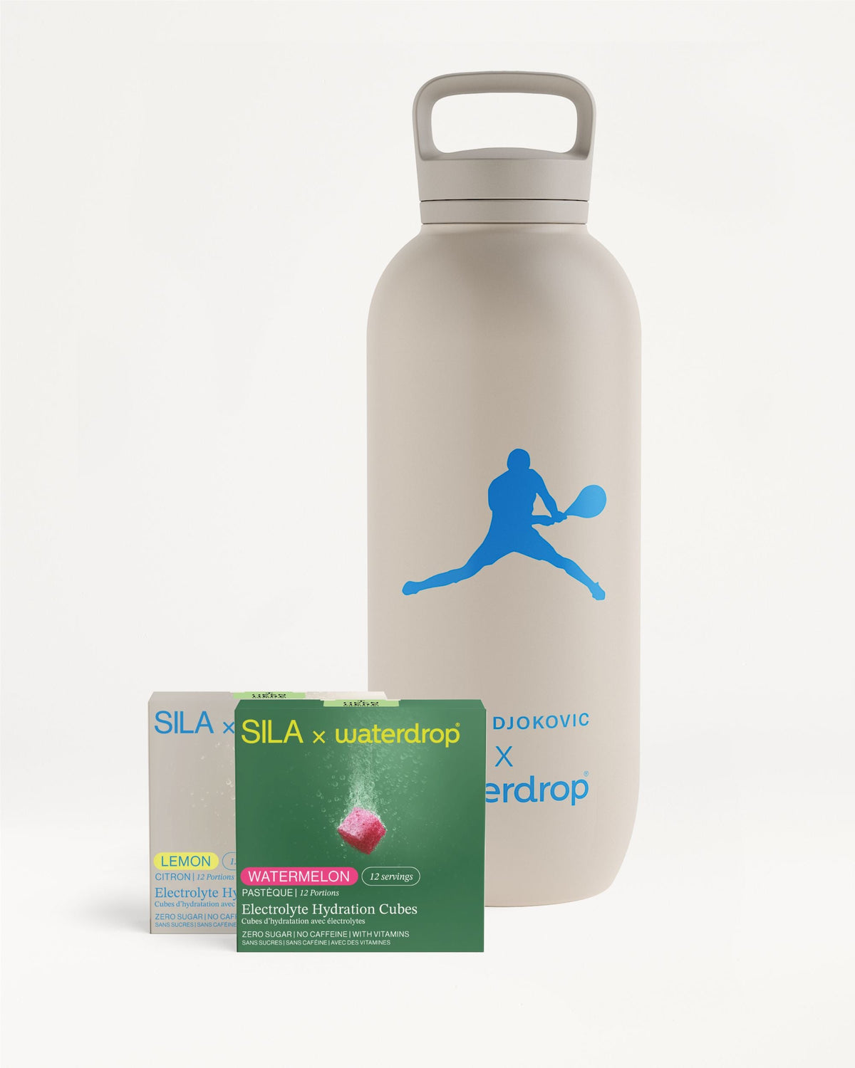 Set Borraccia SILA con cubetti idratazione Djokovic × waterdrop.