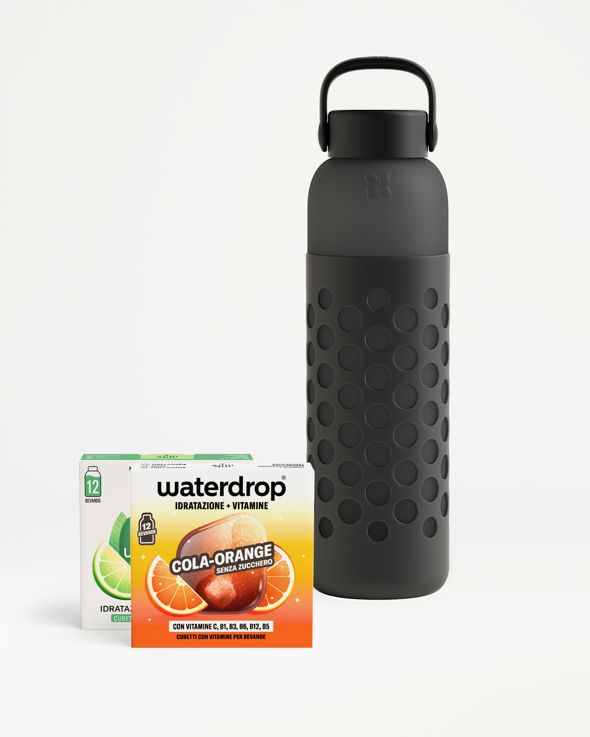 Set Scoperta Frizzante: Bottiglia riutilizzabile e cubetti Cola-Arancia.