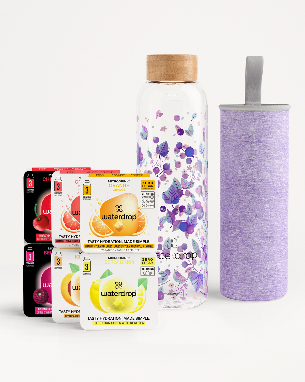Set Scoperta Vetro: bottiglia e Microdrink Waterdrop senza zucchero.