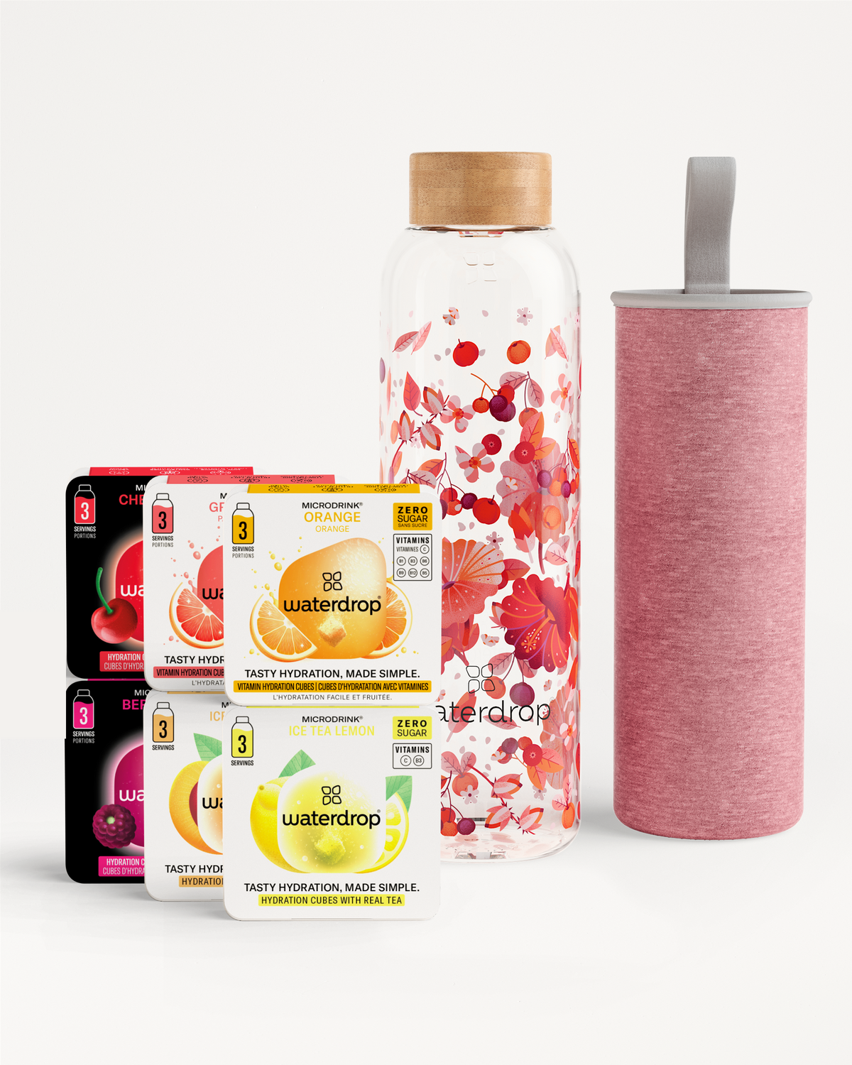 Set Scoperta Vetro: cubetti Microdrink e bottiglia in vetro con custodia.