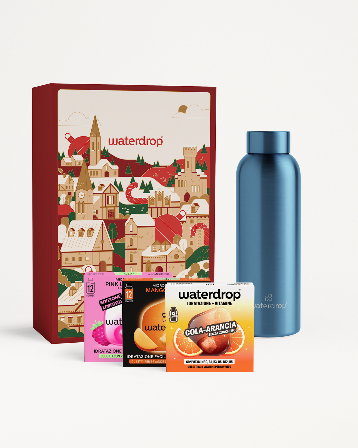 Set Regalo: Bottiglia in Acciaio Inox con cubetti idratanti.