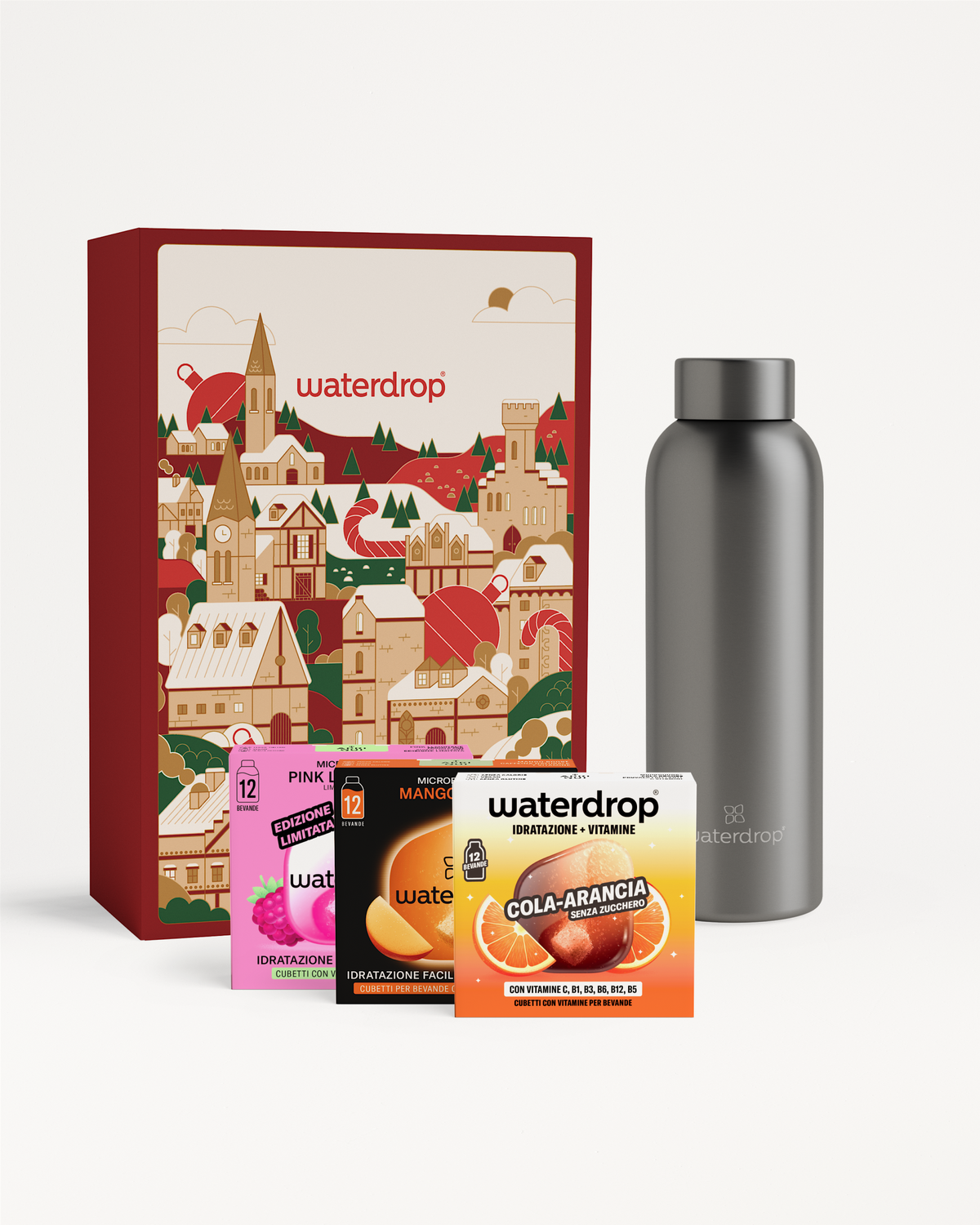 Set Regalo: Bottiglia in Acciaio Inox con cubetti Waterdrop.