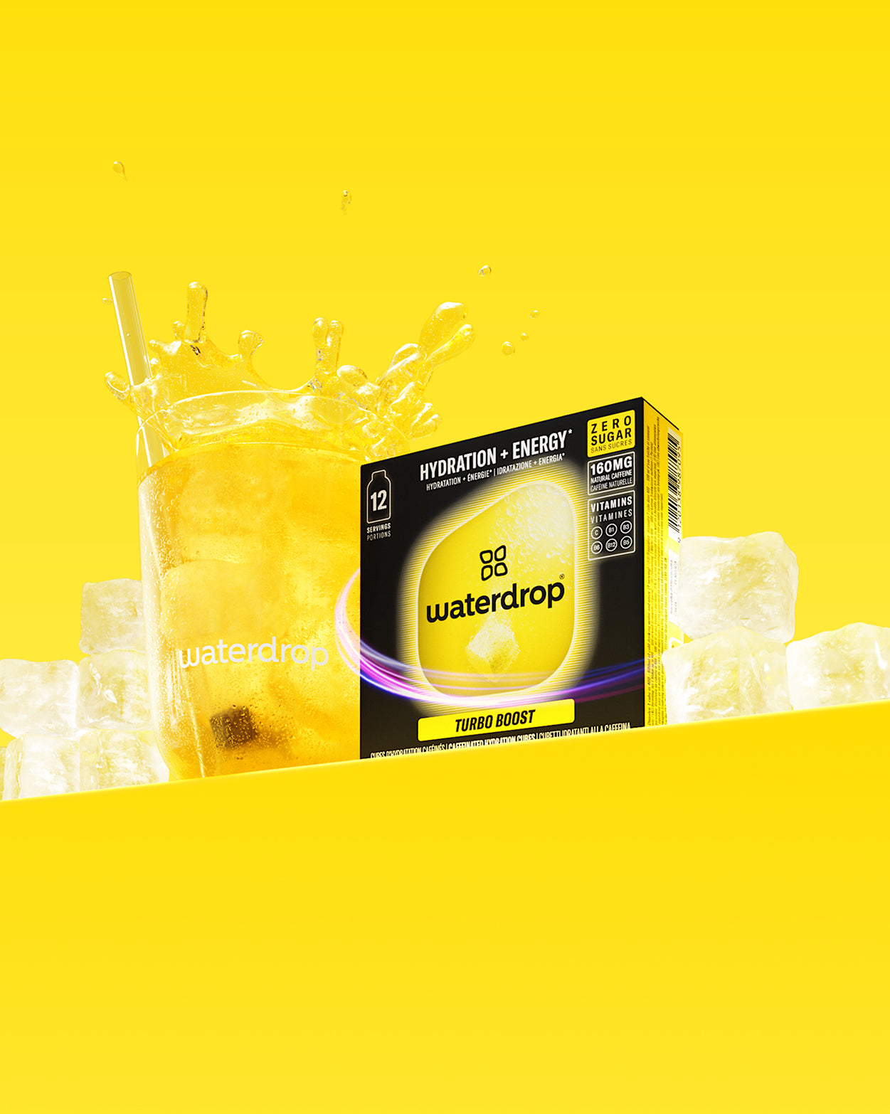 Set Idratazione Turbo per l'Allenamento con bicchiere giallo e cubetti.