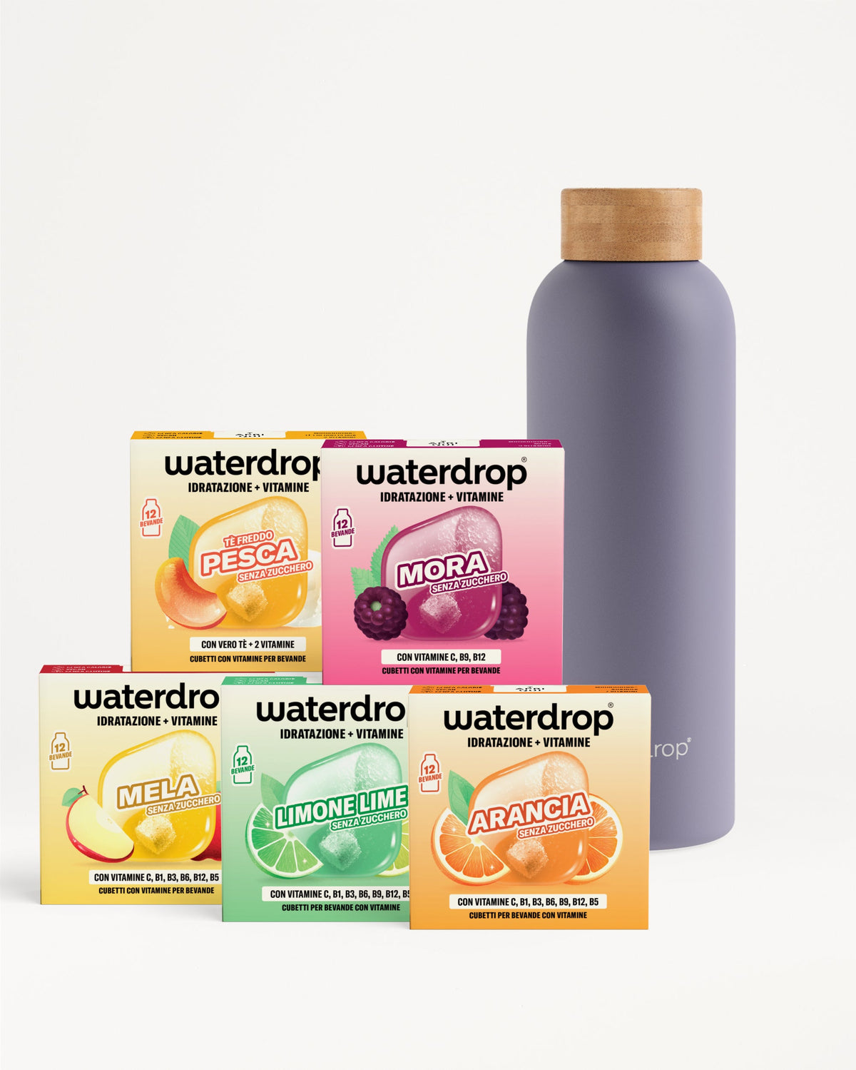 30 Days Starter Set Thermo Steel: cubetti idratanti e bottiglia waterdrop.
