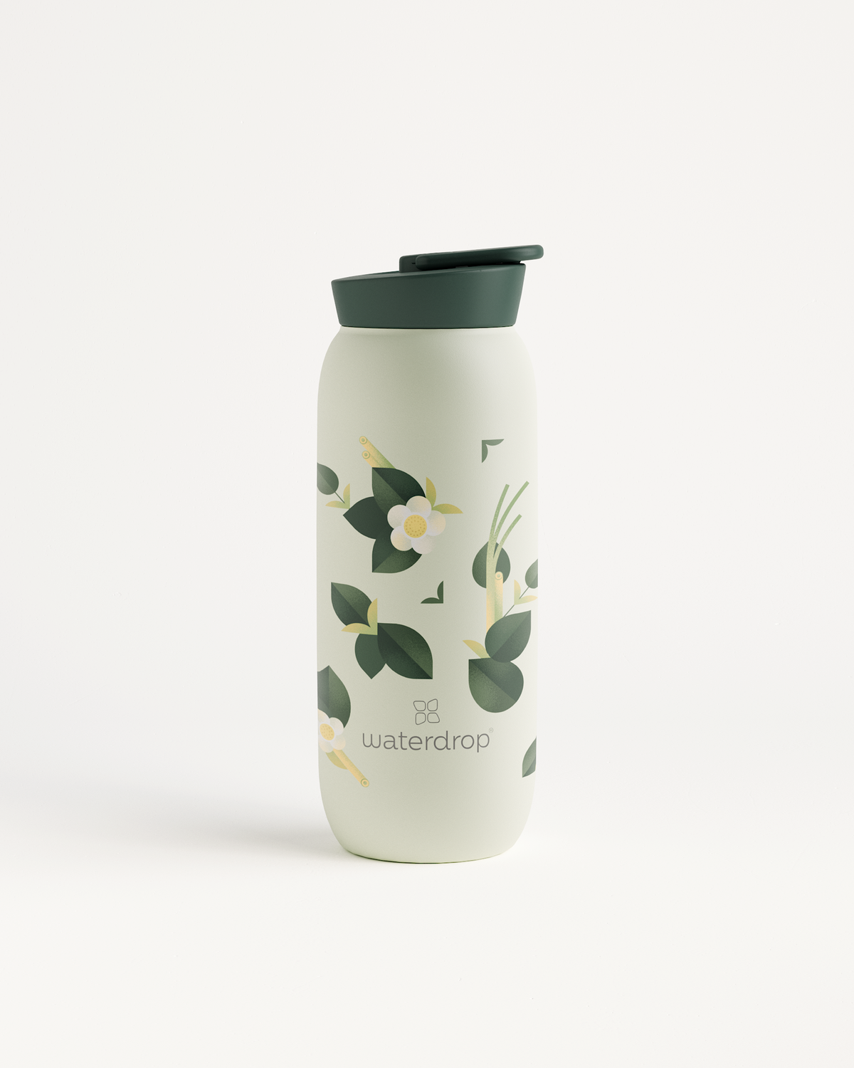 Borraccia Termica Edizione con illustrazioni botaniche e coperchio verde.