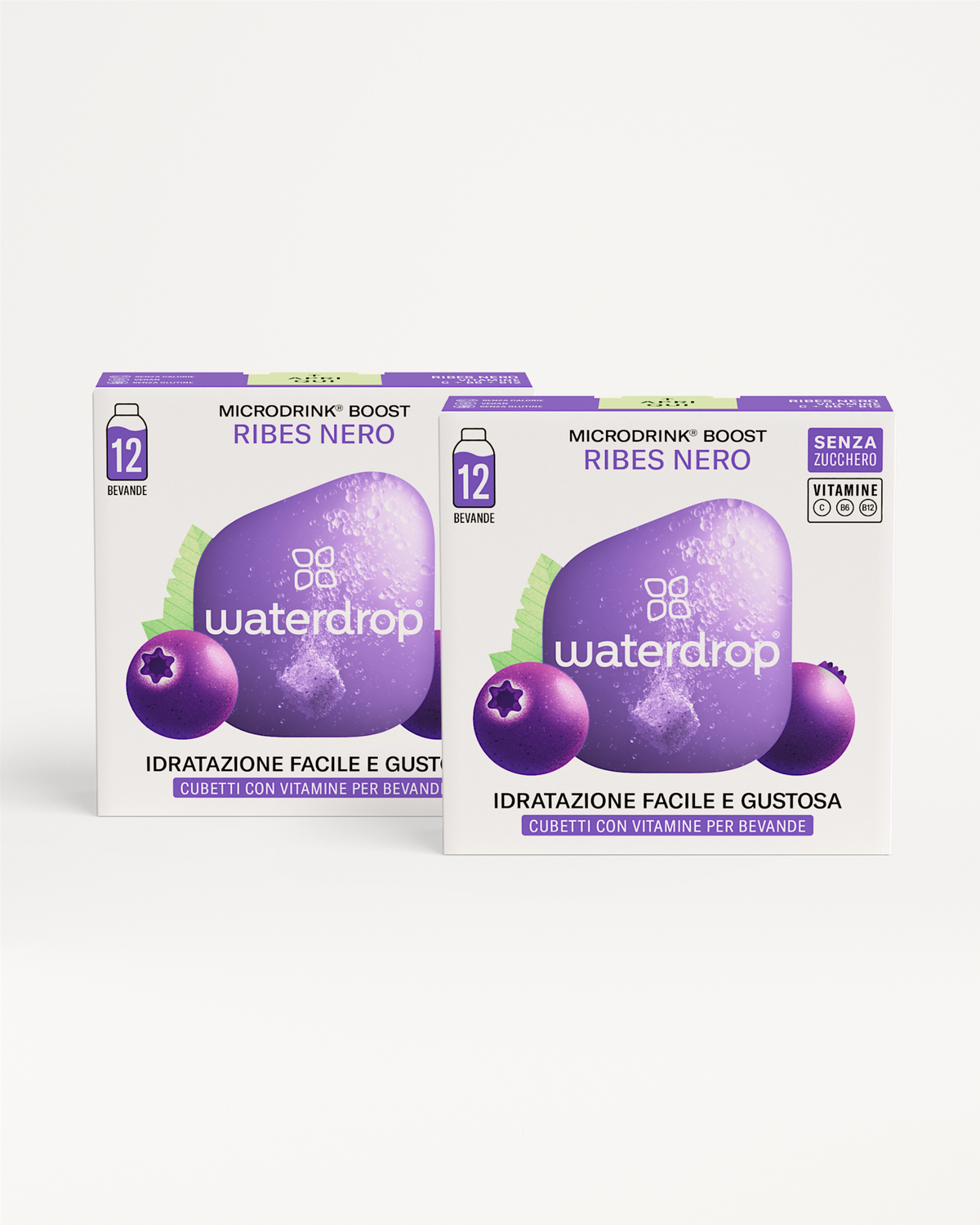 Set Doppio MICRODRINK Boost Ribes Nero, cubi idratanti vitaminici.