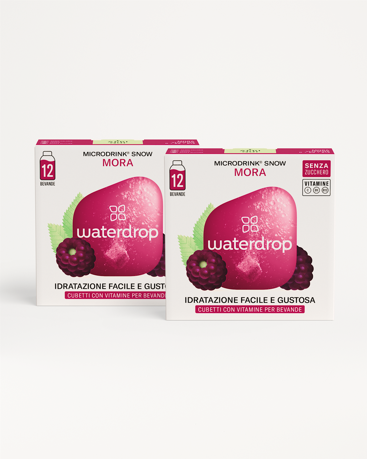 Set Doppio MICRODRINK Snow Mora con 12 cubetti senza zucchero.