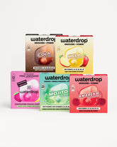 Set di cinque box Waterdrop per idratazione in due file con confezioni colorate.