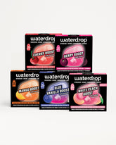 Set di confezioni Waterdrop Flavor Boost disposte in due file.