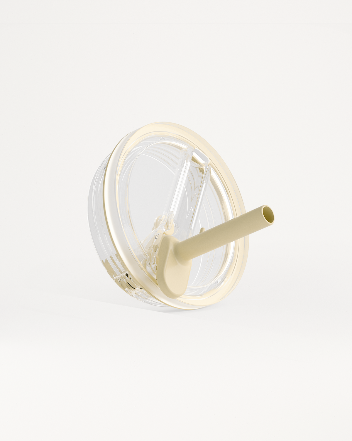 Coperchio trasparente anti-spill con cannuccia integrata e guarnizione beige per una tazza riutilizzabile.
