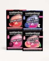 Quattro confezioni Waterdrop per idratazione disposte in una griglia 2x2.