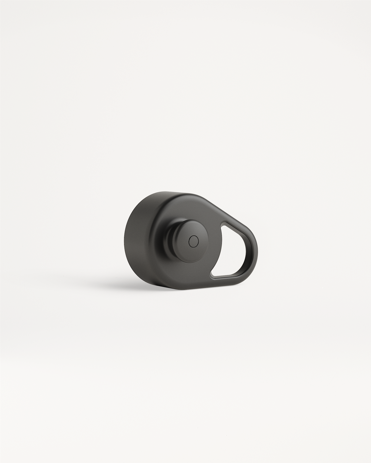 Tappo Pull-Up nero, gadget cilindrico con pulsante e anello.