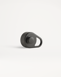 Tappo Pull-Up nero, gadget cilindrico con pulsante e anello.