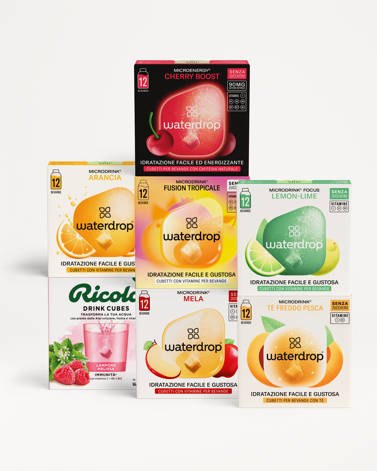 Set Idratazione Completa - Megapack con cubetti aromatizzati Waterdrop e Ricola.